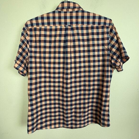 Izod Saltwater Relaxed Classics Men's Sz XL Plaid Blue Peach Button Up S/S Shirt - Picture 4 of 8